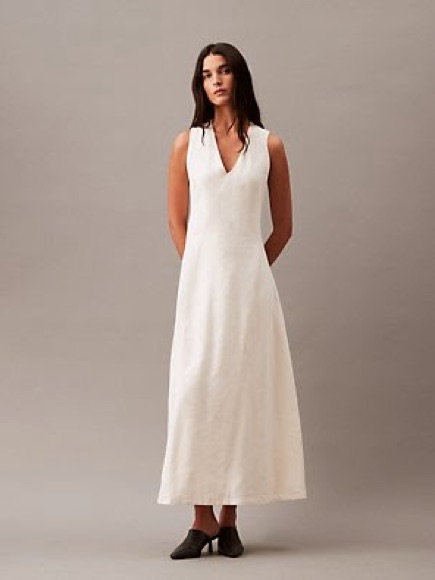 Calvin Klein Sleeveless V-Neck Maxi Dress In White